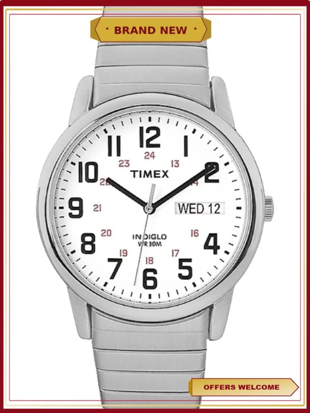Classic Analog Watch with Easy Reader Dial and Expansion Band